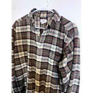 VTG J.Crew Mens Large Plaid Flannel Button Down Shirt  Green‎ Brown Classic